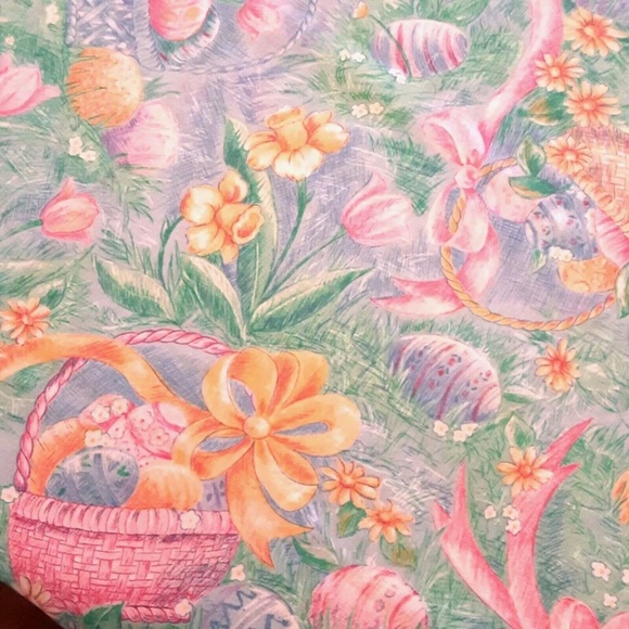 TABLECLOTH & 10 NAPKINS Easter Spring Lrg Oval 82x60 Basket Eggs Flowers Blue - Picture 2 of 8